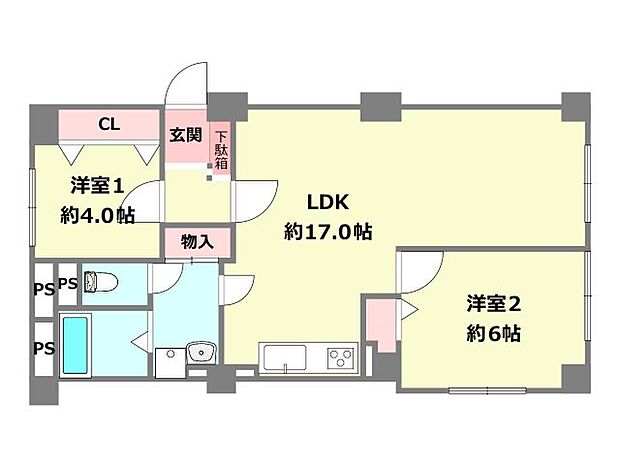 桜台ハイツ参号棟(2LDK) 10階の間取り図