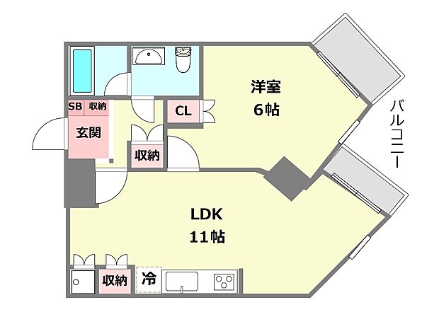 キューブ武庫川7(1LDK) 4階の間取り図
