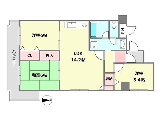 セントラル第2武庫之荘(3LDK) 5階の間取り図
