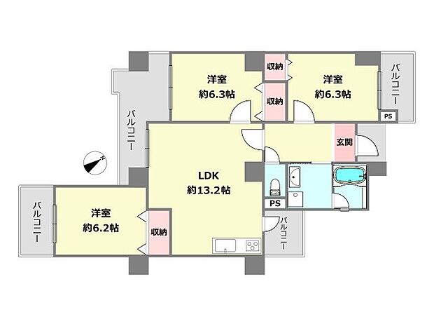 パレ武庫川プルミエール2参号棟(3LDK) 2階の間取り図