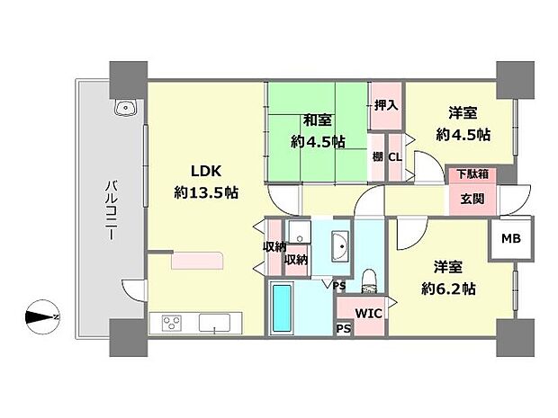 アルス武庫川パークランド(3LDK) 4階の間取り図