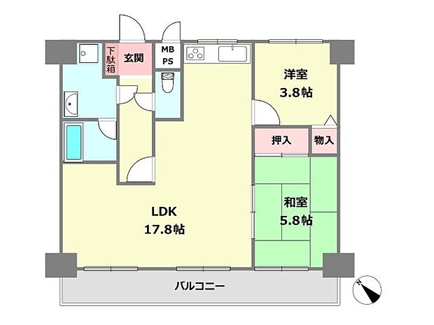 サンロイヤル北園田(2LDK) 9階の間取り図