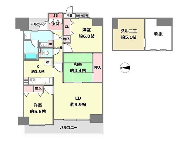 パレ武庫川プルミエール5(3LDK) 9階の間取り図
