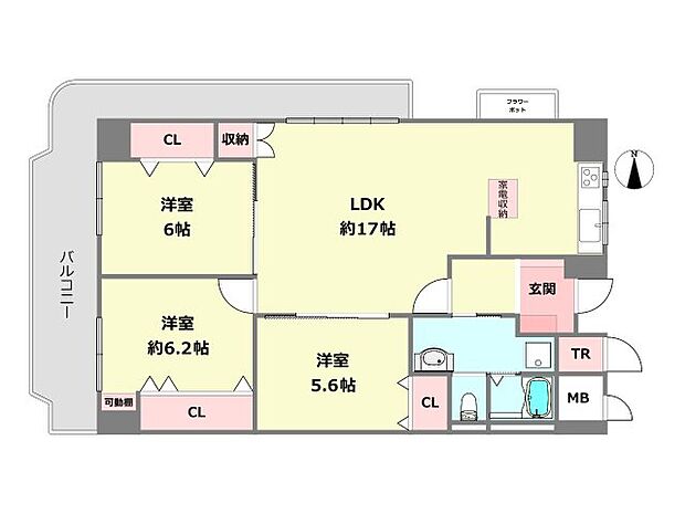 サンハイツ武庫之荘1号棟(3LDK) 3階の間取り図