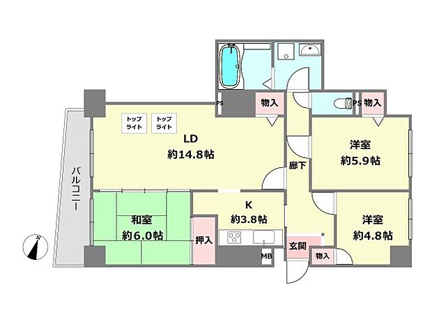 スタイルアンビエンテ武庫之荘(3LDK) 2階の内観