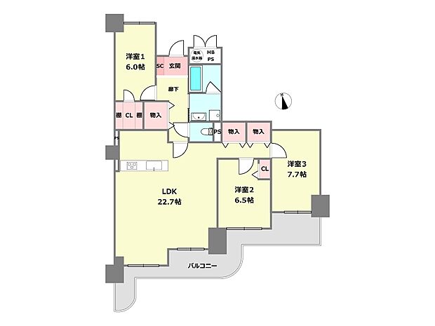 尼崎アーバンコンフォート(3LDK) 6階の間取り図