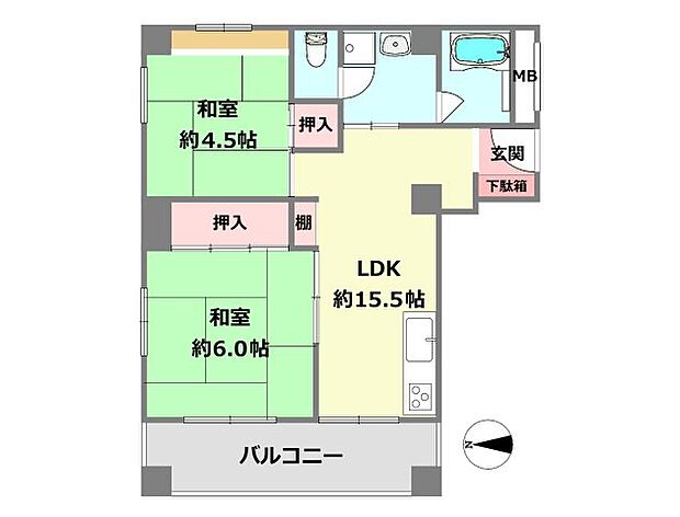 魚崎ハウス(2LDK) 7階の間取り図