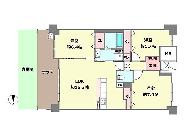 ディークラディア甲東園(3LDK) 1階の間取り図