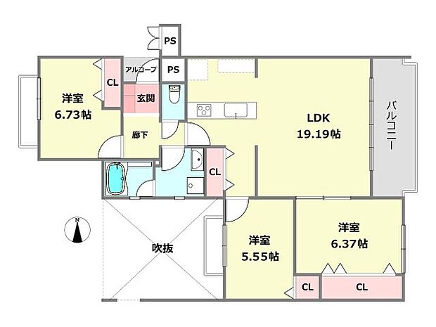 パーク・ハイム夙川千歳町(3LDK) 2階の間取り図
