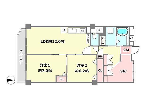 仁川グランドハイツ(2LDK) 4階の間取り図
