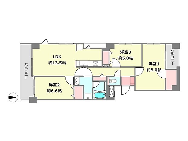 ワコーレ夙川(3LDK) 5階の間取り図