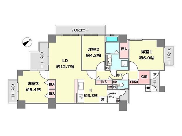 グランドメゾン住吉本町(3LDK) 4階の間取り図