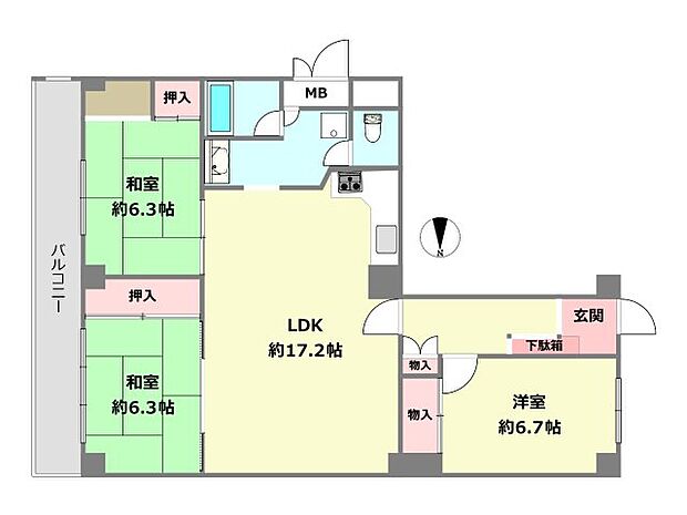 シーアイマンション第3夙川(3LDK) 6階の内観