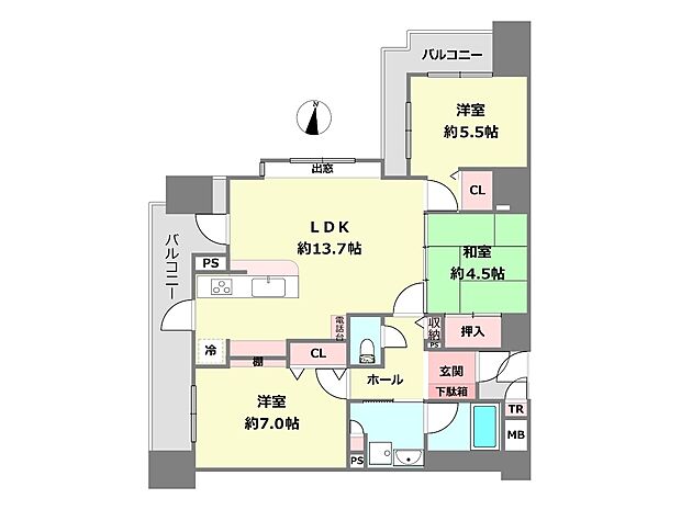 ワコーレ灘ハウイッシュ(3LDK) 7階の間取り図