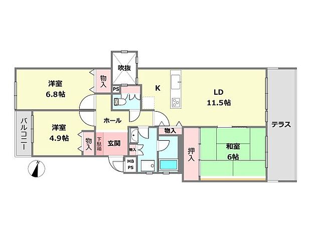 グランドメゾン六甲箕岡(3LDK) 1階の間取り図