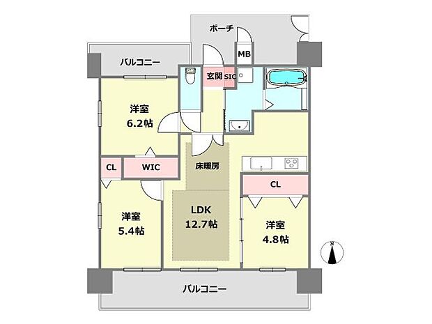 プレステージ上甲子園(3LDK) 3階の間取り図