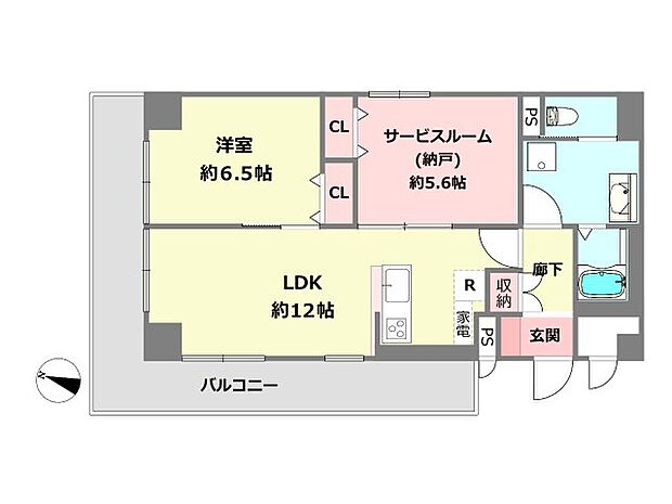 ライオンズマンション神戸本山(1SLDK) 2階の間取り図