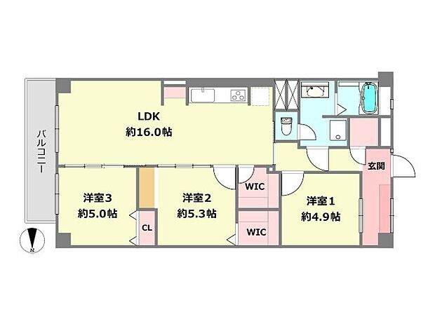 シーアイマンション夙川(3LDK) 2階の間取り図