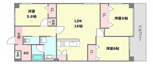 イスズハイツベル夙川公園(3LDK) 1階の間取り図