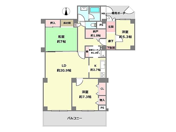 白鷹甲子園マンション(3SLDK) 1階の間取り図