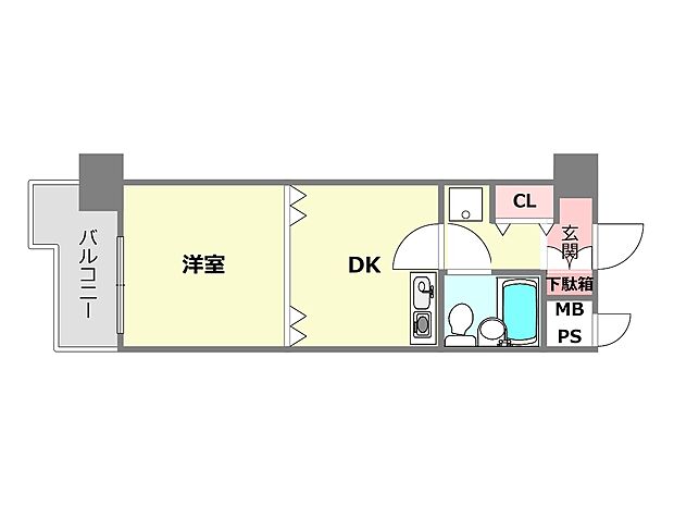 グラン・ピア上甲子園(1DK) 2階の間取り図