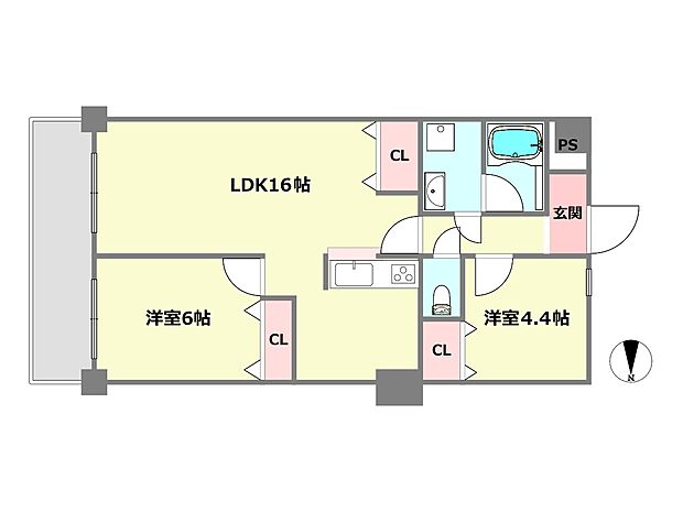 セントラルハイツ灘パート5(2LDK) 2階の間取り図