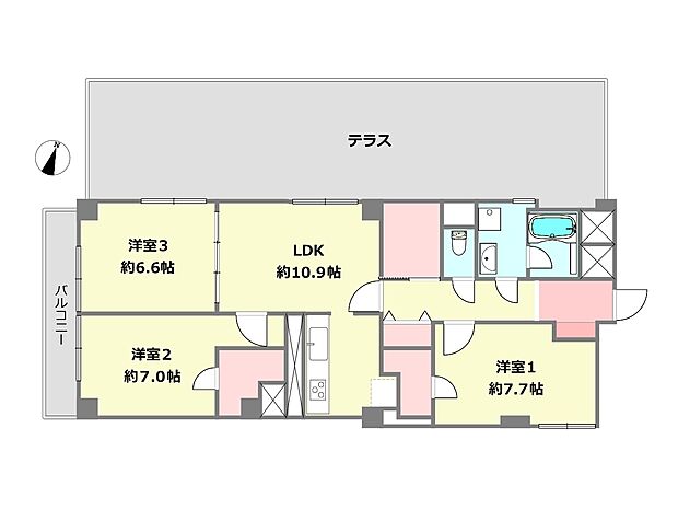 日商岩井夙川マンション(3LDK) 4階の間取り図