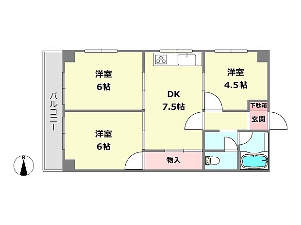 グリーンハイツ六甲(3DK) 4階の間取り図