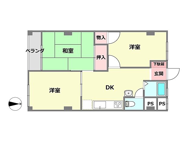 夙川第三コーポラス(3DK) 5階の内観