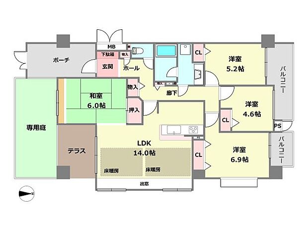 甲南山手ガーデンハウス(4LDK) 1階の間取り図