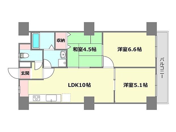 甲山グリーンハイツ(3LDK) 1階の間取り図