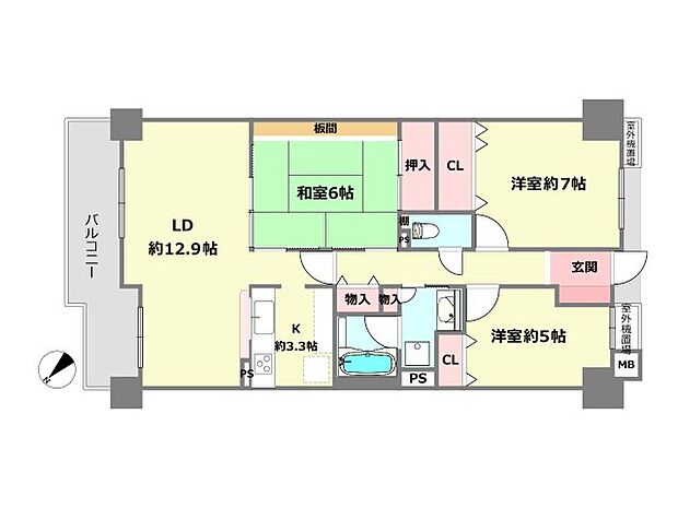 デ・リード宝塚リバービュー(3LDK) 10階の間取り図