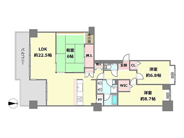 ラ・ビスタ宝塚ウエストウイング1番館(3LDK) 1階の間取り図