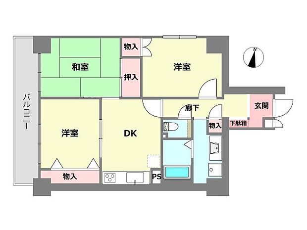 ライオンズマンション六甲道第3(3DK) 5階の間取り図