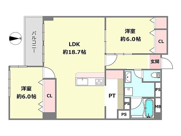 東急ドエル摩耶(2LDK) 1階の間取り図