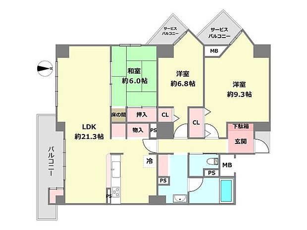 セントポリア仁川(3LDK) 3階の間取り図