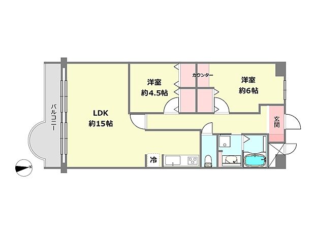 イトーピア武庫之荘(2LDK) 6階の間取り図