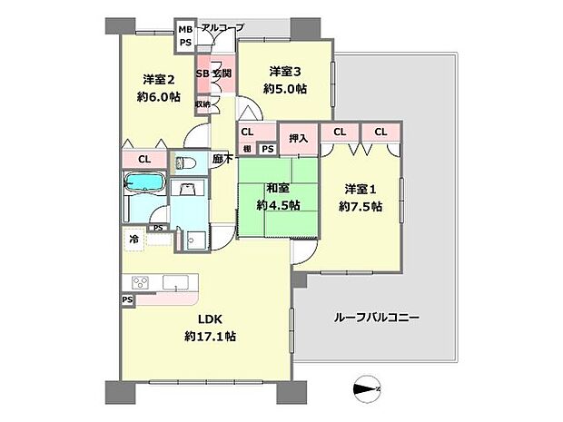 ワコーレ武庫之荘ザ・グランコンフォート(4LDK) 8階の間取り図