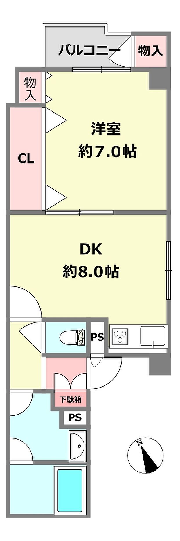 ダイアパレス尼崎(1DK) 3階の間取り図
