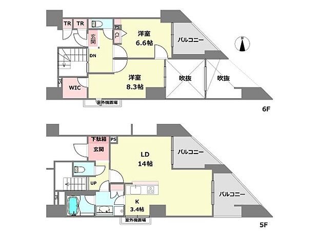 パレ・ロワイヤル塚口(2LDK) 5階の間取り図