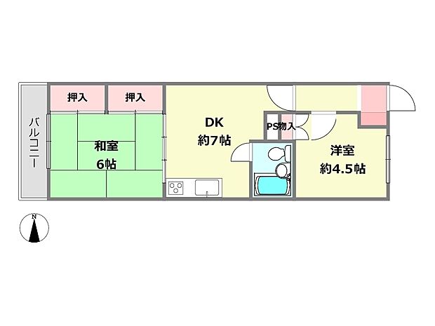 プラザ武庫之荘2番館(2DK) 2階の間取り図