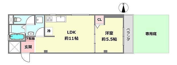 武庫之荘コーポラス(1LDK) 1階の間取り図