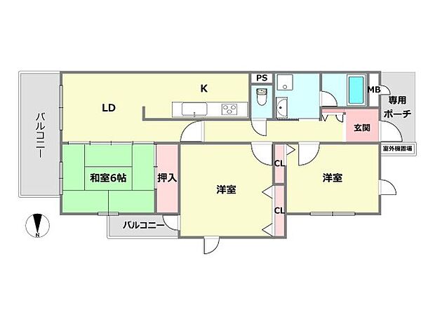 ドムール塚口南(3DK) 2階の間取り図