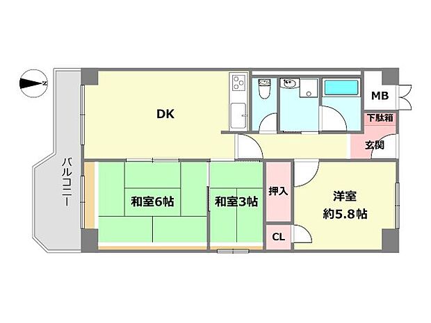 イトーピア尼崎(3DK) 9階の間取り図