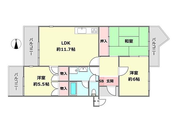 パレ武庫川プルミエール3号棟(3LDK) 5階の間取り図