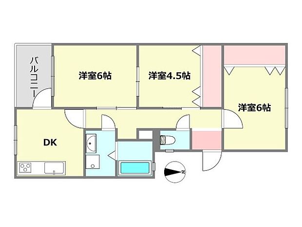 ジークレフ大庄(3DK) 1階の間取り図
