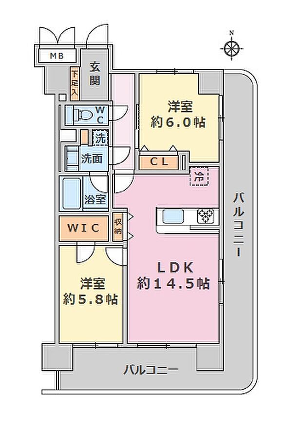 アムス野方(2LDK) 4階の間取り図