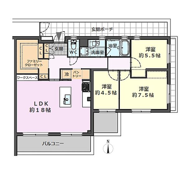 ■最上階4階部分の南×東角住戸で陽当り良好■専有面積：81．37平米の3ＬＤＫ
