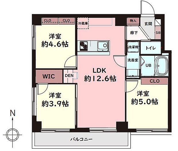 ■専有面積57．42平米、3LDK＋DEN