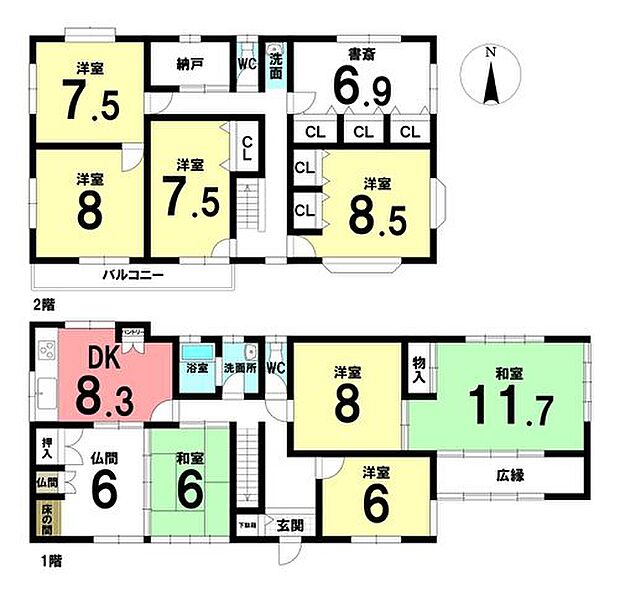10DK＋納戸付きのとても広々とした間取りです。お部屋数が多いので、2世帯住宅をお探しの方にもおすすめです。